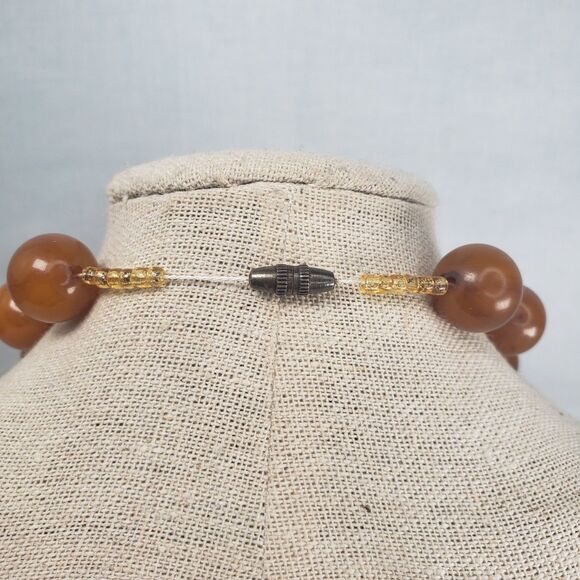 Vintage Round Butterscotch Bakelite Beads w/Sea Beads Barrel Clasp 19" Necklace - Picture 10 of 11